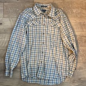 Eddie Bauer 100% Cotton plaid snap down long sleeve shirt
